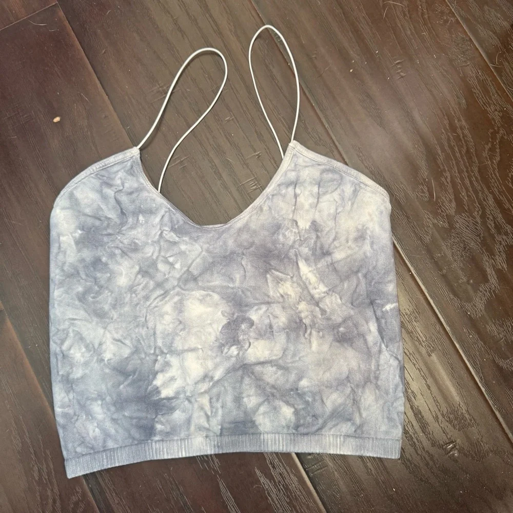 Free People Washed Tie-Dye Cropped Brami – Gray & Cream Marble XS/S - Picture 2 of 5